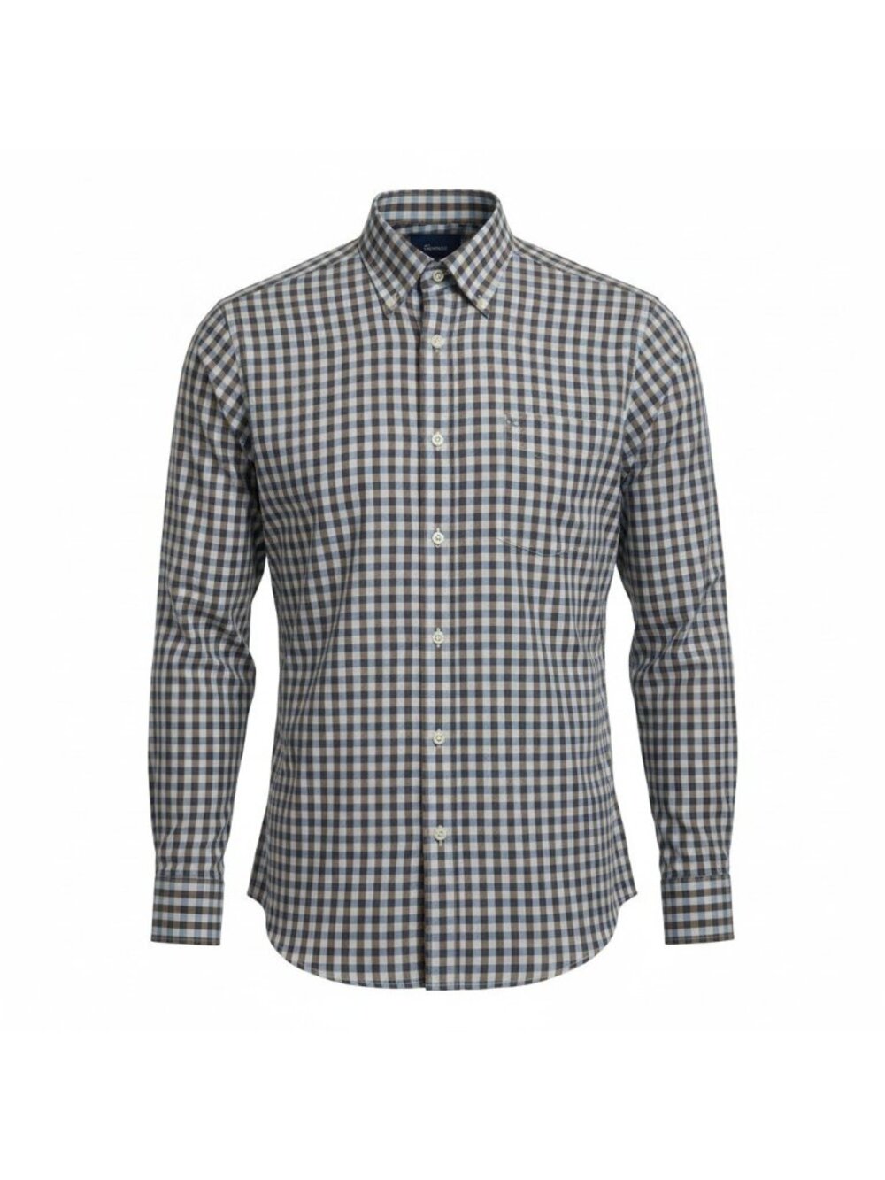 Faconnable Mens Plaid Blue & Brown Classique Button Down Collar Shirt Size: L